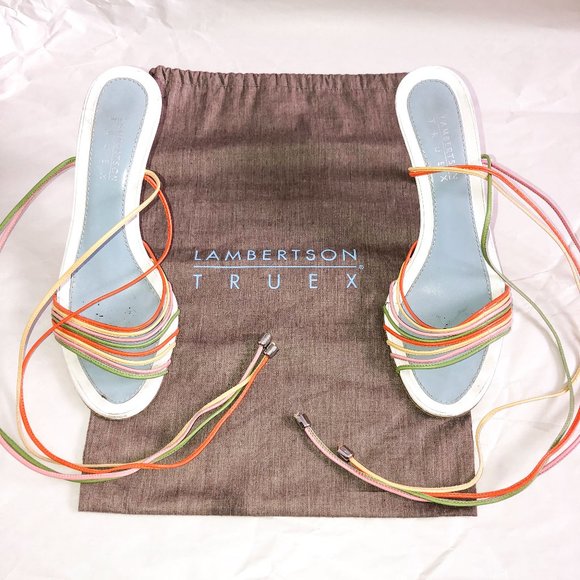 Lambertson Truex multicolored wraparound high heels Sz 37.5 + box + dustbag - Picture 3 of 11